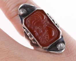 sz3 Antique Sterling Molded Glass Cameo ring - $113.85