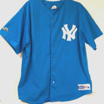 New York Yankees Vintage 90s MLB AL Majestic Bright Blue Sewn Logo Jersey XL - £59.36 GBP