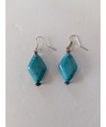 Turquoise And Silver Earrings Diamond Shape - $34.12 CAD