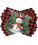 SET OF 4 CHRISTMAS PLACEMATS PLAID SNOWMAN SNOWFLAKES NEW - £11.81 GBP