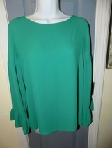 Ann Taylor Loft Green Blouse W/ Long Bell Sleeve Size S Women&#39;s EUC - £16.45 GBP