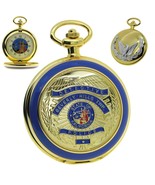 Gold Plated Pocket Watch for Men US Police Badge Cover Big 53 MM with Ch... - £29.31 GBP