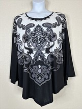 Lily By Firmina Womens Plus Size 2X Blk/Wht Paisley Stretch Blouse 3/4 S... - $17.54