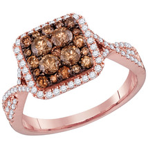 14k Rose Gold Round Brown Diamond Cluster Bridal Wedding Engagement Ring... - $1,399.00