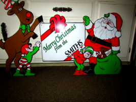 Santa, Reindeer &amp; Elves w/GIFT From &#39;smit Hs&#39; indoor/outdoor Decoration (N Clst) - £50.60 GBP