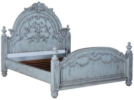 BED CLASSICAL QUEEN GLAZED TURQUOISE BLUE CARVED SOLID WOOD DISTRESSED - £4,337.19 GBP
