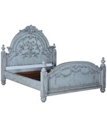 BED CLASSICAL QUEEN GLAZED TURQUOISE BLUE CARVED SOLID WOOD DISTRESSED - £4,317.80 GBP