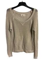 Hollister Sweater  Womens Size L Open Knit Gold Sparkle  Round Neck Long... - $15.50