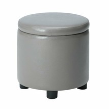 Designs4Comfort Round Accent Storage Ottoman in Gray Faux Leather Fabric - £77.66 GBP