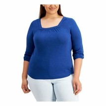 MSRP $57 Style &amp; Co Womens Plus Stretch 3/4 Sleeve Square Neck Top Blue Size 1X - $19.95