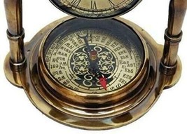 Brass Desk Clock Nautical Antique Table Decor Maritime Vintage Watch w Compass - £25.58 GBP