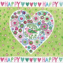 4pcs Decoupage Napkins, 33x33cm, Colorful Flower Heart with Bird, Serviette - £3.54 GBP