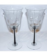 HTF PAIR OF MORGANTOWN GLASS FONTINELLE ETCH BLACK FILAMENT STEM 7 3/4&quot; ... - $215.95 CAD