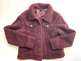 Wild Fable Maroon Burgundy Cropped Womens Sherpa Button Closure Jacket Coat Med - £5.68 GBP