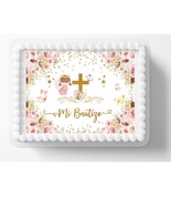 Pink Girl Baptism Mi Bautizo Edible Image Cake Topper Frosting Sheet Ici... - €14,09 EUR