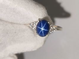 Vintage Blue Star Sapphire Ring Engagement 925 Sterling Silver Valentine Gifts - £43.00 GBP
