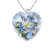 Cute Acrylic Blue Butterfly Heart Pendant Necklace - New - £11.76 GBP