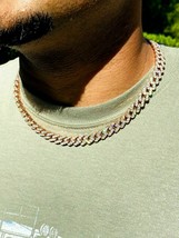 Men&#39;s Miami Cuban Link Chain 7mm925 Silver Gold Plated 18&quot; Choker simula... - $286.30