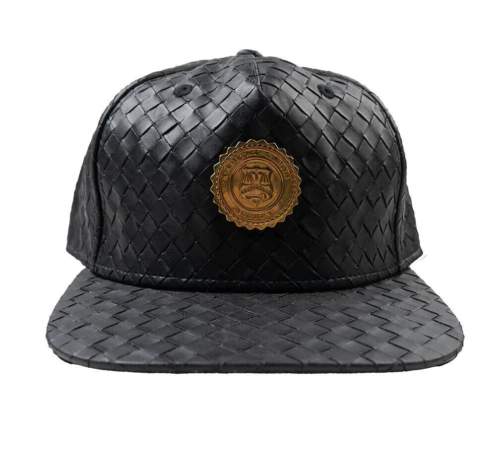 Capital Gains Men's Streetwear Weaved Leather Black  Strap Back Hat,Cap