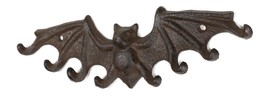 Cast Iron Rustic Dracula&#39;s Perch Winged Bat 8 Pegs Quadruple Wall Hook Decor - £15.65 GBP