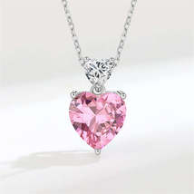 Pink Crystal &amp; Silver-Plated Double Heart Pendant Necklace - £11.98 GBP