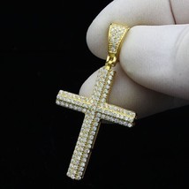3 Ct Lab Created Diamond Mini Cross Men&#39;s Pendant 14k Yellow Gold Plated Silver - £127.44 GBP