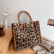 Top-Handle Bags Retro Cow Leopard Print PU Leather Plush Design Autumn Winter Fa - £19.18 GBP