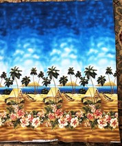 Tiki Hut Fabric Hawaiian Tropical Out Rigger Canoe Hibiscus Palms Printex 2 + yd - £9.54 GBP