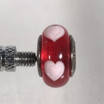 Authentic Pandora 925 Ale Charm Red Love Pink Hearts Murano Glass Bead w Box - £21.22 GBP