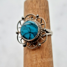 VINTAGE SOUTHWEST STYLE 925 STERLING SILVER  BLUE TURQUOISE FLOWER RING ... - $31.68