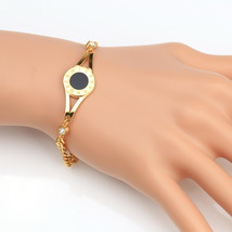 Gold Tone Bracelet With Faux Onyx Inlay &amp; Swarovski Style Crystals - £22.48 GBP