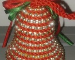 Stunning Corded Beaded Push Pin Bell Shape Christmas Ornament Red Gold - £8.04 GBP