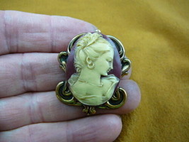 (CM63-26) Petite Burgundy Cameo Lady Pin Pendant Debutante Jewelry Brooch - £24.59 GBP