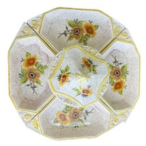 California Original Speckle SUNFLOWER Ceramic &amp; Wood 7-Piece Lazy Susan Tray MCM - £59.75 GBP