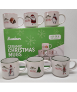 Coffee Mug Set of 6 Mugs 14 oz Christmas Holiday Theme Ceramic Coffee Mugs - $41.82