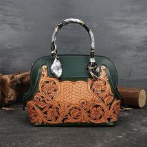 2022 New Senior Handmade Leather Carving  Women Handbag Vintage First Layer Cowh - £211.99 GBP