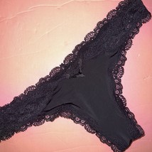 NWT Victoria&#39;s Secret XS THONG Black Lace Bow DREAM ANGELS - £31.54 GBP