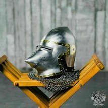 Medieval Knight Custom Helmet 18Gauge Steel Combat bascinet Hounskull Helmet - $213.42