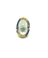23.00 Carat Oval Moonstone and Canary Diamond Ring 18K Yellow Gold and F... - £8,377.52 GBP