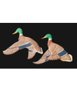 Pair Vintage Ceramic Mallard Ducks in Flight Wall Hangings Plaques Count... - £22.96 GBP
