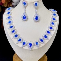 Luxury Big Waterdrop Round Necklace Inlaid Blue Yellow Zircon Sparkling Women&#39;s  - £58.68 GBP