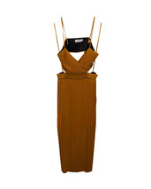 A.L.C. Sienna Pleated Cut Out Midi Dress In Polyester Women Gold Size 7 - £114.59 GBP