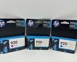 Lot of 3: HP 920 Color Ink Cartridges - Cyan Magenta Yellow CH634AN EXP:... - $29.88