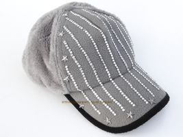 Silver Star Studded Gray Black Soft Hat Cap Adjustable rhinestone punk h... - £6.38 GBP
