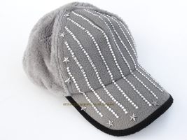 Silver Star Studded Gray Black Soft Hat Cap Adjustable rhinestone punk h... - $8.00