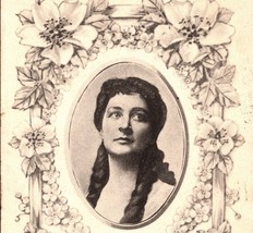 1915 Happy Birthday Woman Portrait Art Nouveau Lily Flowers &amp; Ribbon Postcard - £11.70 GBP
