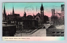 Seven Church Spires Des Moines Iowa IA 1912 DB Postcard P12  - £3.87 GBP