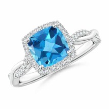 ANGARA Twisted Shank Cushion Swiss Blue Topaz Halo Engagement Ring - £1,256.87 GBP