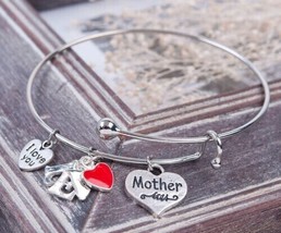 Expandable Wire Bangle Charm Bracelet Mother Mom Love b26 - £3.55 GBP