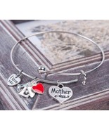 Expandable Wire Bangle Charm Bracelet Mother Mom Love b26 - £3.55 GBP